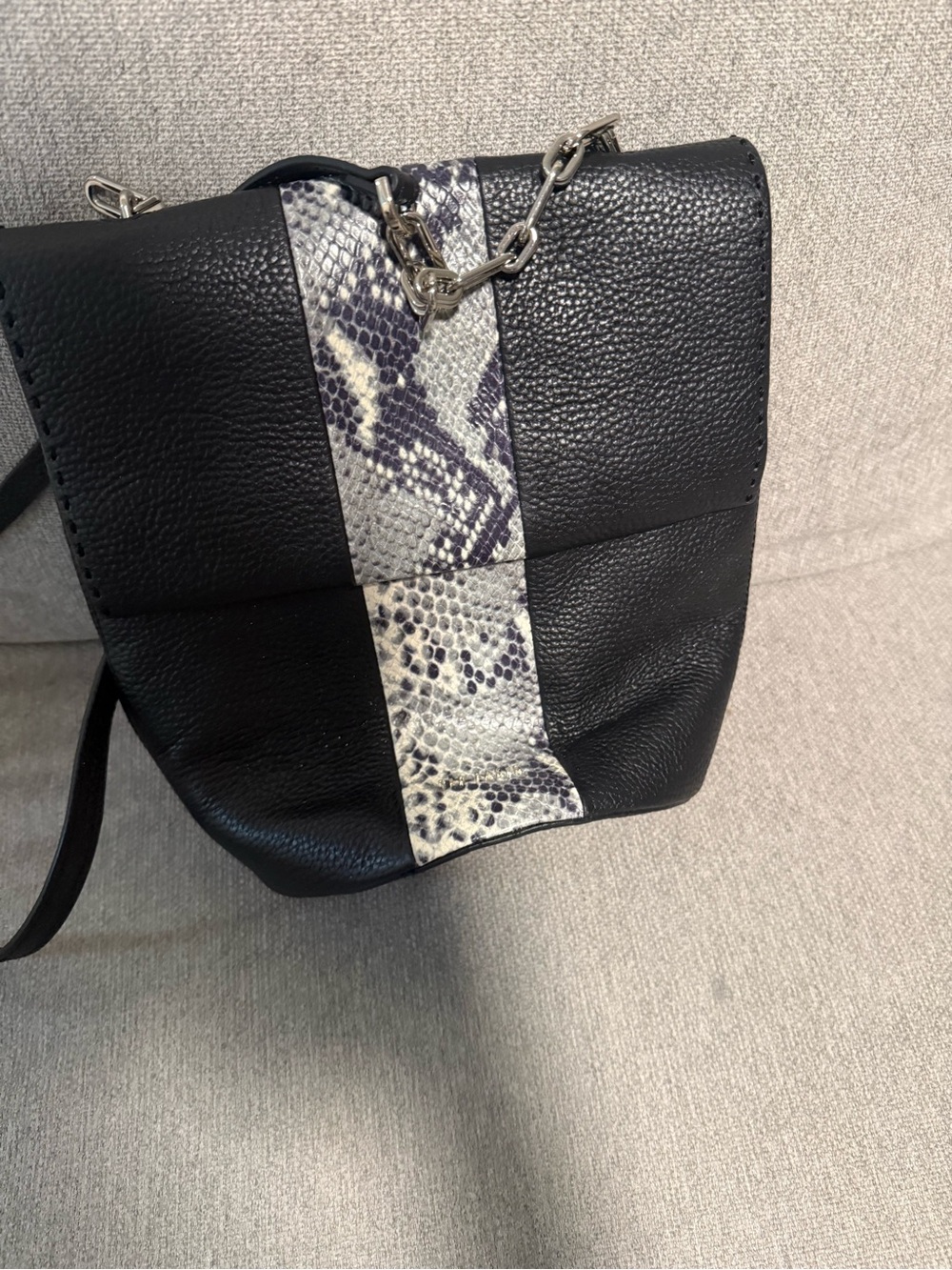 TED BAKER Black Crossbody Bag with Snake-Print Accent